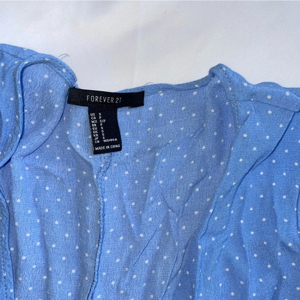 Blue Forever 21 Tie Front Flowy Dotted Dress